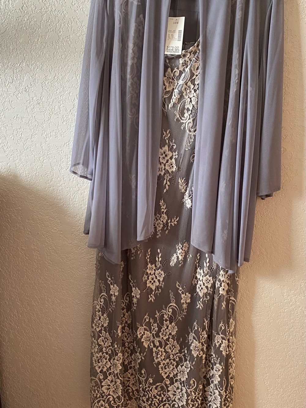 Catherine’s Gray w White Floral Fairycore Lace Dress w Sheer Jacket Plus Size 18